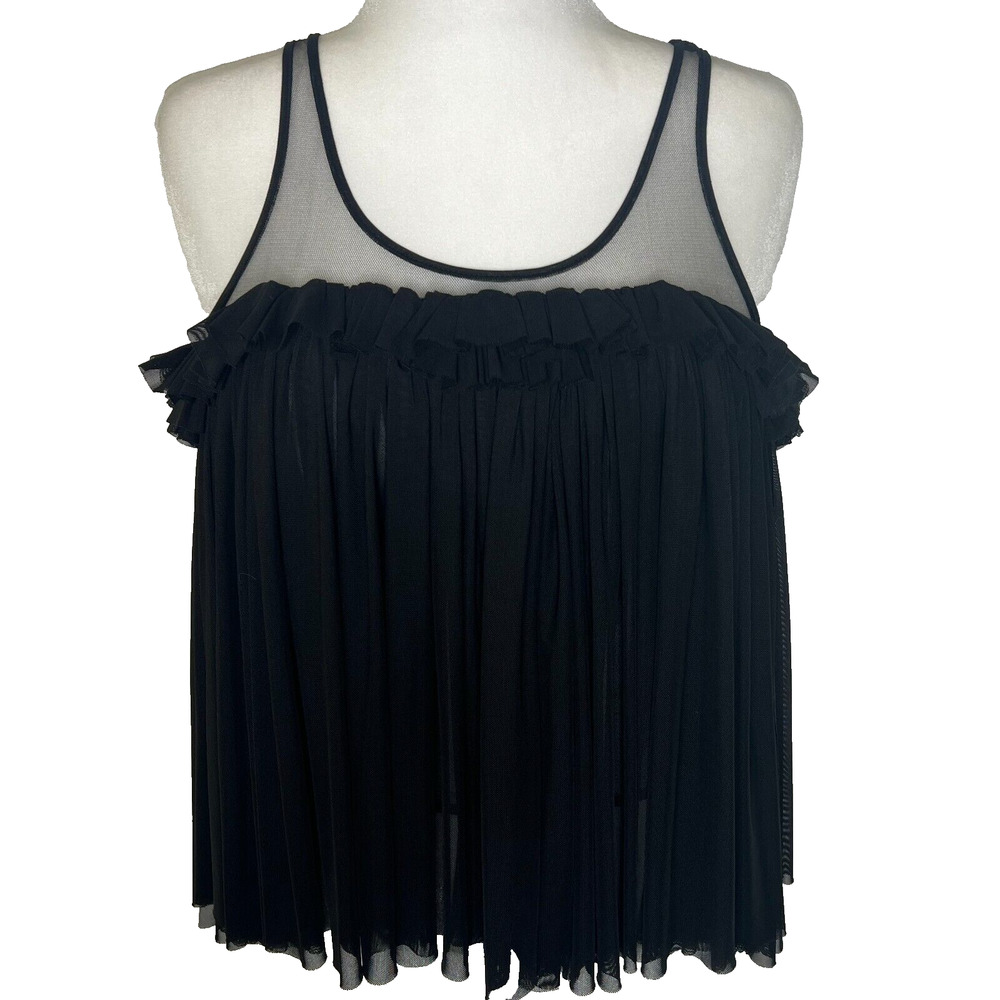 Gracia Women's Blouse S Pleated Chiffon Layers‎ Mesh Open Back Hi Lo Whimsigoth